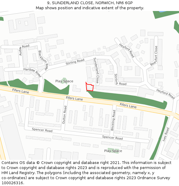 9, SUNDERLAND CLOSE, NORWICH, NR6 6GP: Location map and indicative extent of plot