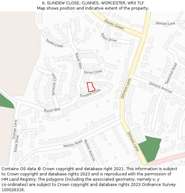 9, SUNDEW CLOSE, CLAINES, WORCESTER, WR3 7LF: Location map and indicative extent of plot