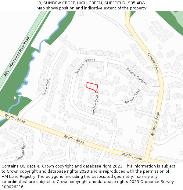 9, SUNDEW CROFT, HIGH GREEN, SHEFFIELD, S35 4DA: Location map and indicative extent of plot