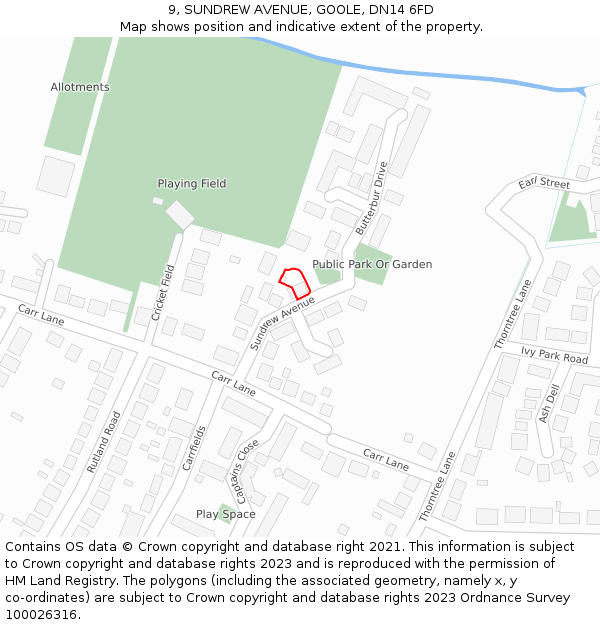 9, SUNDREW AVENUE, GOOLE, DN14 6FD: Location map and indicative extent of plot