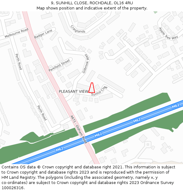 9, SUNHILL CLOSE, ROCHDALE, OL16 4RU: Location map and indicative extent of plot