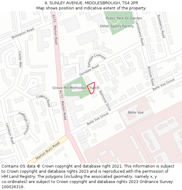 9, SUNLEY AVENUE, MIDDLESBROUGH, TS4 2PR: Location map and indicative extent of plot