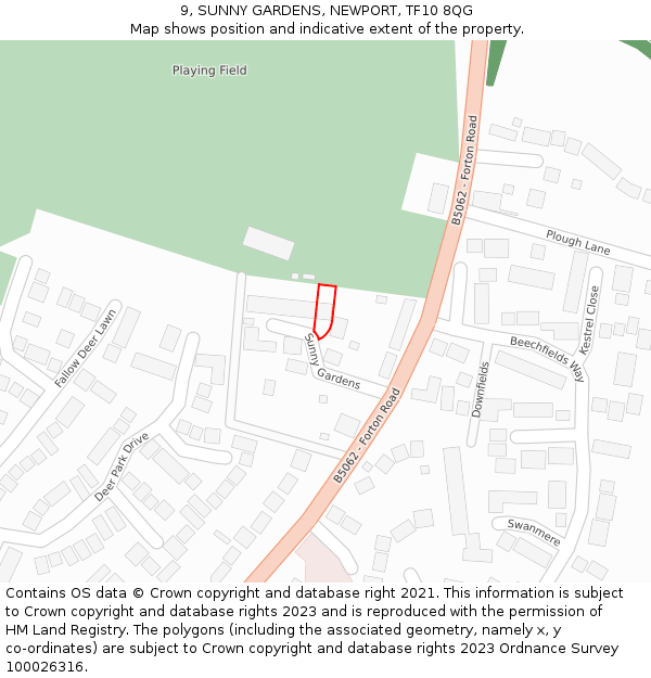 9, SUNNY GARDENS, NEWPORT, TF10 8QG: Location map and indicative extent of plot