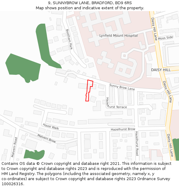 9, SUNNYBROW LANE, BRADFORD, BD9 6RS: Location map and indicative extent of plot