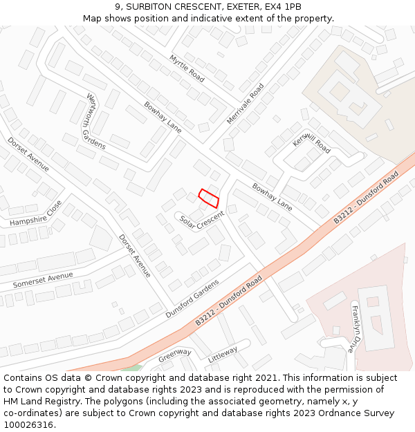 9, SURBITON CRESCENT, EXETER, EX4 1PB: Location map and indicative extent of plot