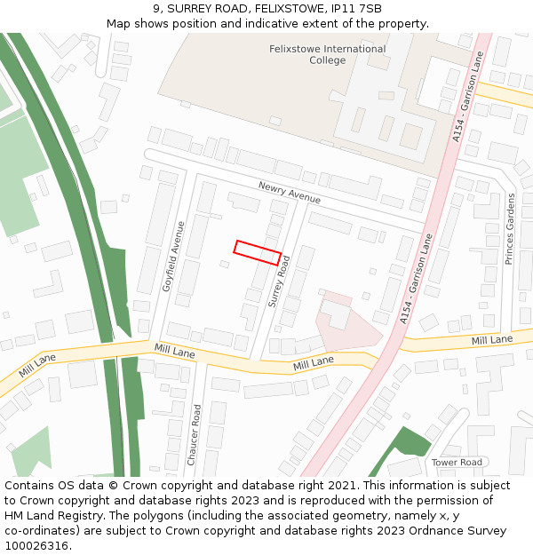 9, SURREY ROAD, FELIXSTOWE, IP11 7SB: Location map and indicative extent of plot