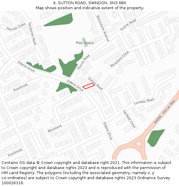 9, SUTTON ROAD, SWINDON, SN3 6BX: Location map and indicative extent of plot
