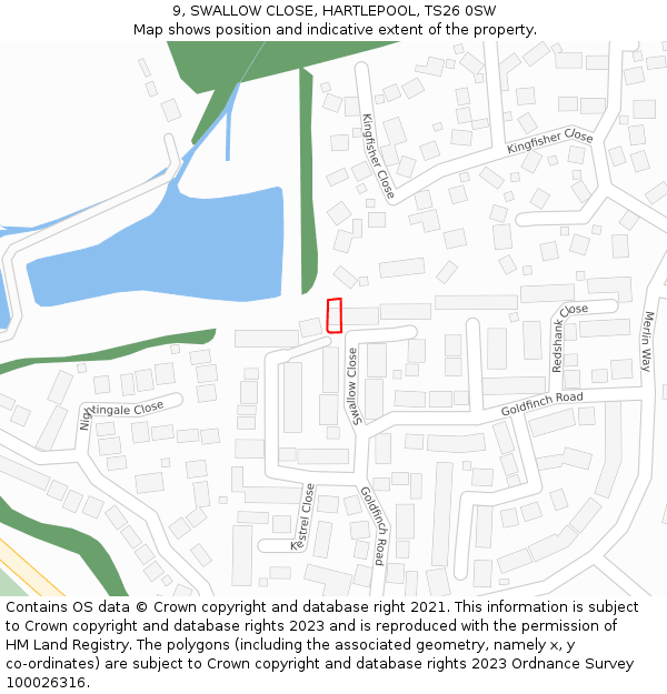 9, SWALLOW CLOSE, HARTLEPOOL, TS26 0SW: Location map and indicative extent of plot
