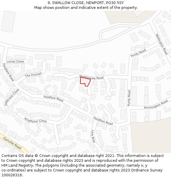 9, SWALLOW CLOSE, NEWPORT, PO30 5SY: Location map and indicative extent of plot