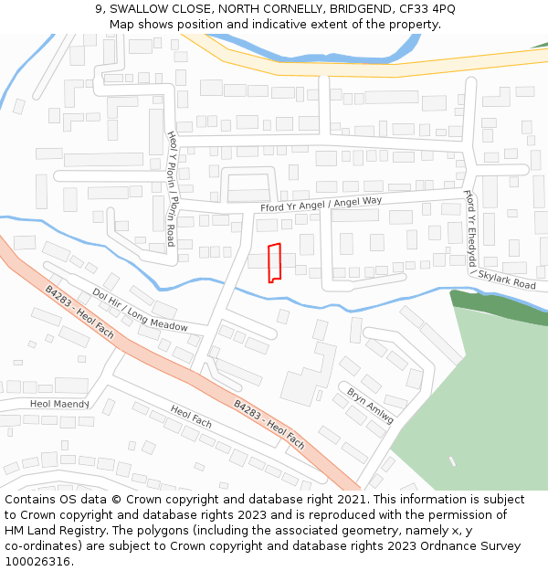 9, SWALLOW CLOSE, NORTH CORNELLY, BRIDGEND, CF33 4PQ: Location map and indicative extent of plot