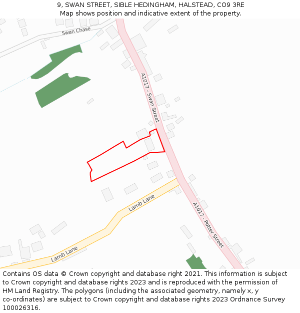 9, SWAN STREET, SIBLE HEDINGHAM, HALSTEAD, CO9 3RE: Location map and indicative extent of plot