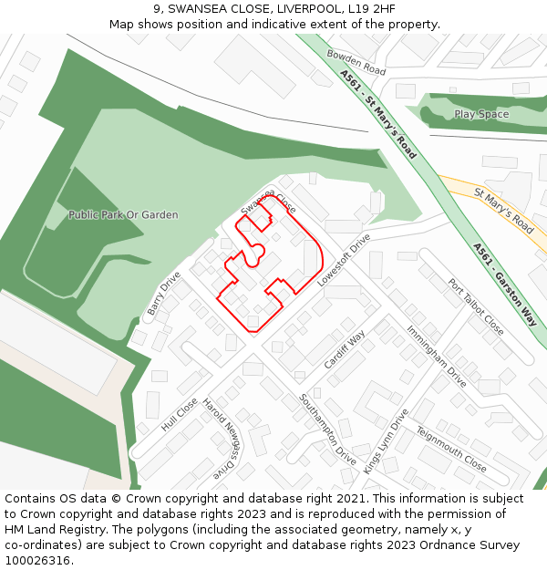9, SWANSEA CLOSE, LIVERPOOL, L19 2HF: Location map and indicative extent of plot