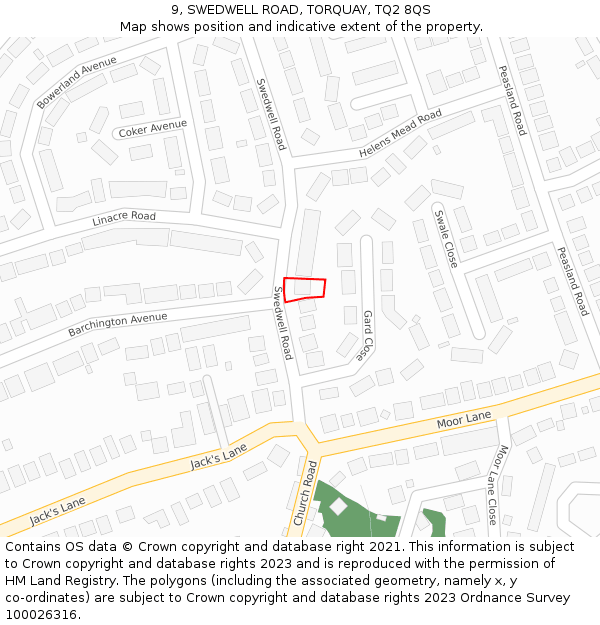 9, SWEDWELL ROAD, TORQUAY, TQ2 8QS: Location map and indicative extent of plot