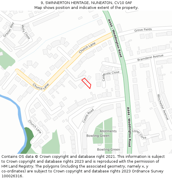 9, SWINNERTON HERITAGE, NUNEATON, CV10 0AF: Location map and indicative extent of plot