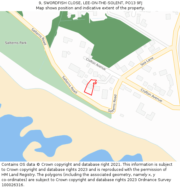 9, SWORDFISH CLOSE, LEE-ON-THE-SOLENT, PO13 9FJ: Location map and indicative extent of plot