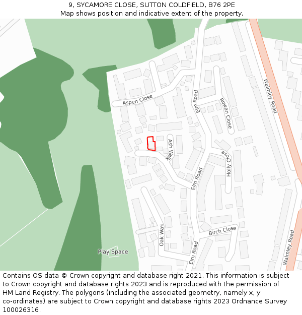 9, SYCAMORE CLOSE, SUTTON COLDFIELD, B76 2PE: Location map and indicative extent of plot