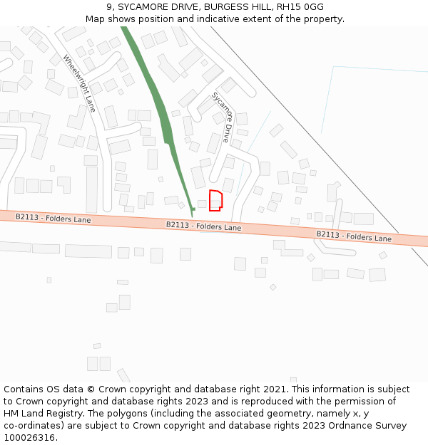 9, SYCAMORE DRIVE, BURGESS HILL, RH15 0GG: Location map and indicative extent of plot