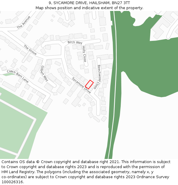 9, SYCAMORE DRIVE, HAILSHAM, BN27 3TT: Location map and indicative extent of plot