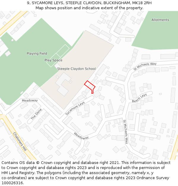 9, SYCAMORE LEYS, STEEPLE CLAYDON, BUCKINGHAM, MK18 2RH: Location map and indicative extent of plot