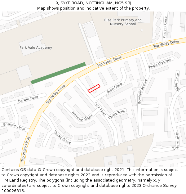 9, SYKE ROAD, NOTTINGHAM, NG5 9BJ: Location map and indicative extent of plot