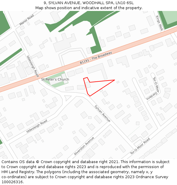 9, SYLVAN AVENUE, WOODHALL SPA, LN10 6SL: Location map and indicative extent of plot