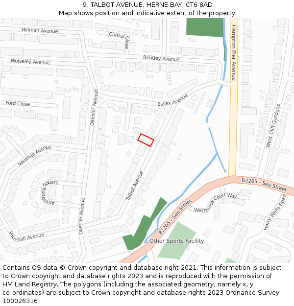 9, TALBOT AVENUE, HERNE BAY, CT6 8AD: Location map and indicative extent of plot