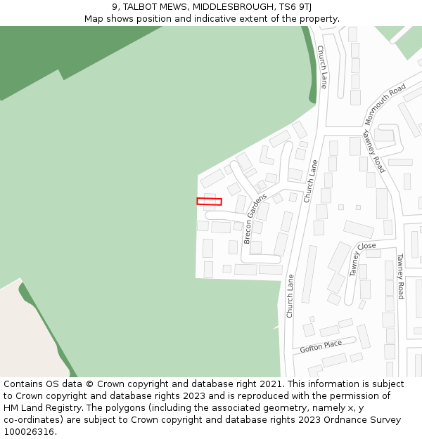 9, TALBOT MEWS, MIDDLESBROUGH, TS6 9TJ: Location map and indicative extent of plot