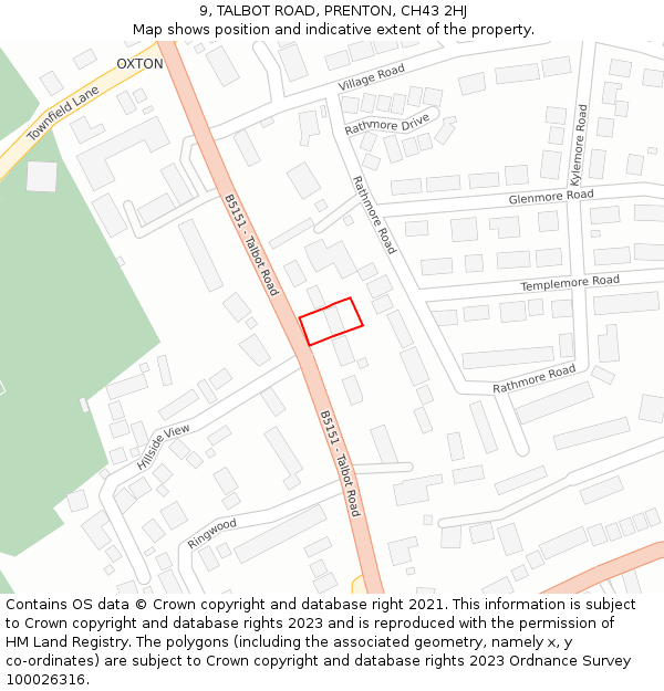 9, TALBOT ROAD, PRENTON, CH43 2HJ: Location map and indicative extent of plot