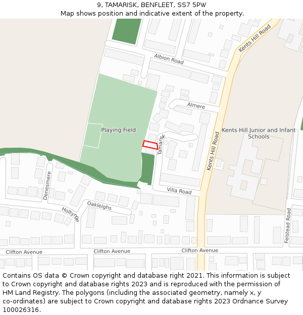 9, TAMARISK, BENFLEET, SS7 5PW: Location map and indicative extent of plot