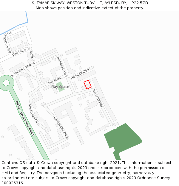 9, TAMARISK WAY, WESTON TURVILLE, AYLESBURY, HP22 5ZB: Location map and indicative extent of plot