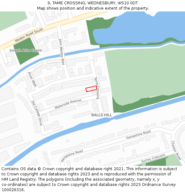 9, TAME CROSSING, WEDNESBURY, WS10 0DT: Location map and indicative extent of plot