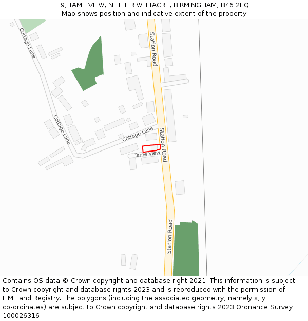 9, TAME VIEW, NETHER WHITACRE, BIRMINGHAM, B46 2EQ: Location map and indicative extent of plot