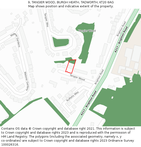 9, TANGIER WOOD, BURGH HEATH, TADWORTH, KT20 6AG: Location map and indicative extent of plot