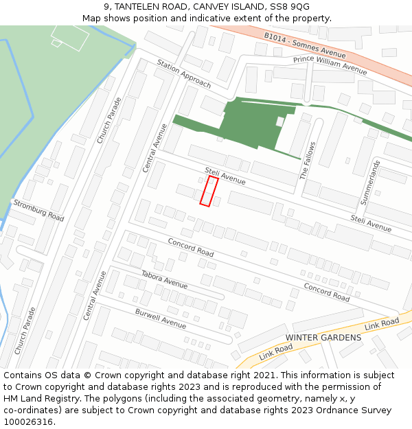 9, TANTELEN ROAD, CANVEY ISLAND, SS8 9QG: Location map and indicative extent of plot