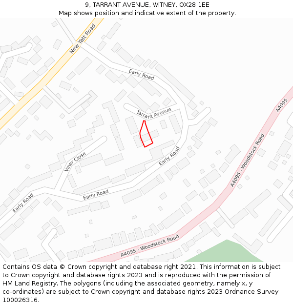 9, TARRANT AVENUE, WITNEY, OX28 1EE: Location map and indicative extent of plot