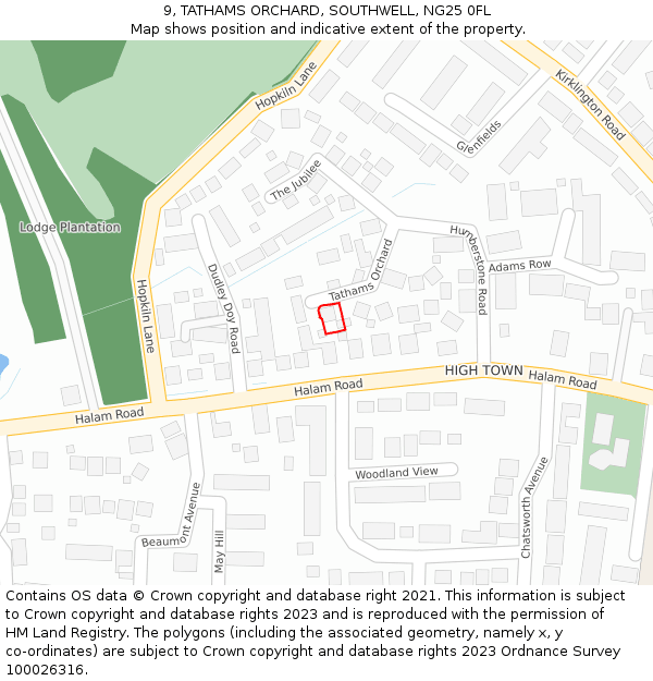 9, TATHAMS ORCHARD, SOUTHWELL, NG25 0FL: Location map and indicative extent of plot