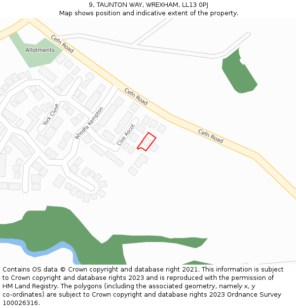 9, TAUNTON WAY, WREXHAM, LL13 0PJ: Location map and indicative extent of plot