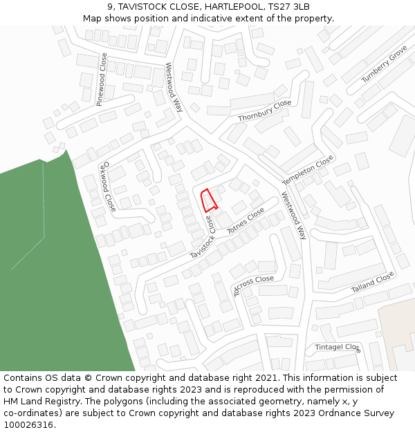 9, TAVISTOCK CLOSE, HARTLEPOOL, TS27 3LB: Location map and indicative extent of plot