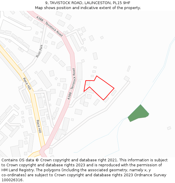 9, TAVISTOCK ROAD, LAUNCESTON, PL15 9HF: Location map and indicative extent of plot