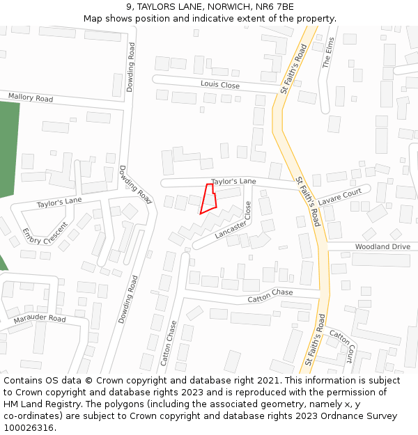 9, TAYLORS LANE, NORWICH, NR6 7BE: Location map and indicative extent of plot