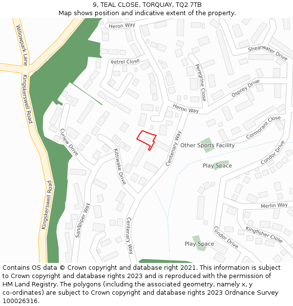 9, TEAL CLOSE, TORQUAY, TQ2 7TB: Location map and indicative extent of plot