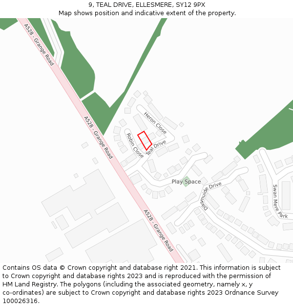 9, TEAL DRIVE, ELLESMERE, SY12 9PX: Location map and indicative extent of plot