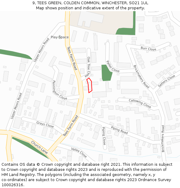 9, TEES GREEN, COLDEN COMMON, WINCHESTER, SO21 1UL: Location map and indicative extent of plot