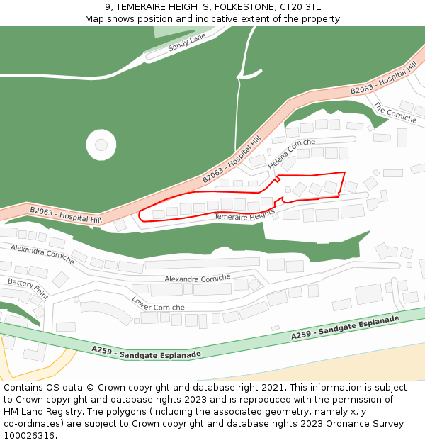 9, TEMERAIRE HEIGHTS, FOLKESTONE, CT20 3TL: Location map and indicative extent of plot