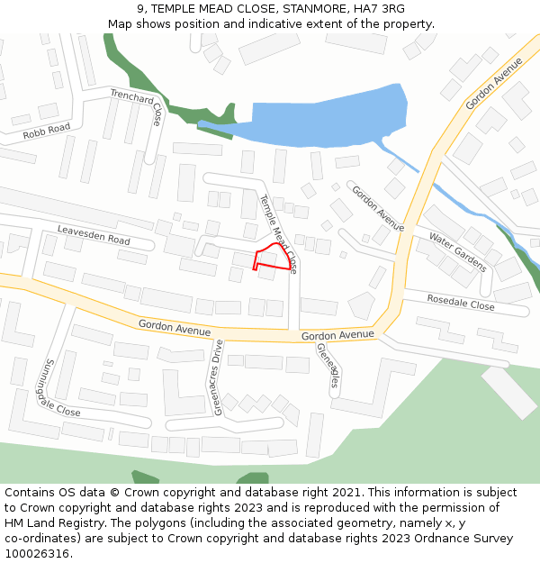 9, TEMPLE MEAD CLOSE, STANMORE, HA7 3RG: Location map and indicative extent of plot