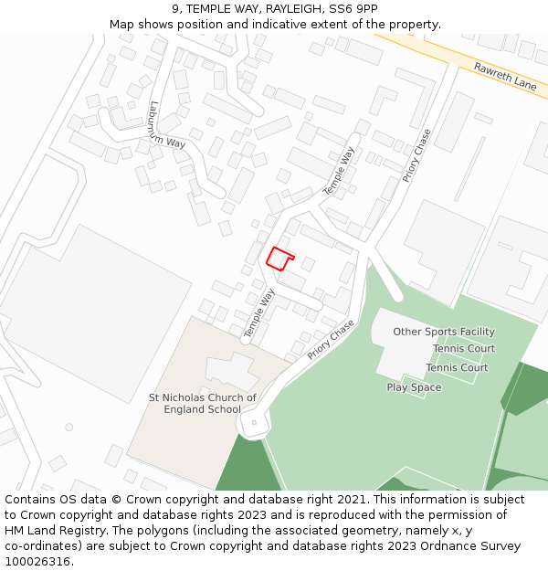 9, TEMPLE WAY, RAYLEIGH, SS6 9PP: Location map and indicative extent of plot