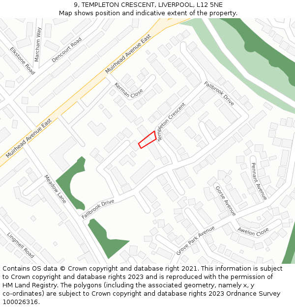 9, TEMPLETON CRESCENT, LIVERPOOL, L12 5NE: Location map and indicative extent of plot