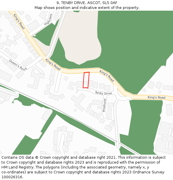 9, TENBY DRIVE, ASCOT, SL5 0AF: Location map and indicative extent of plot
