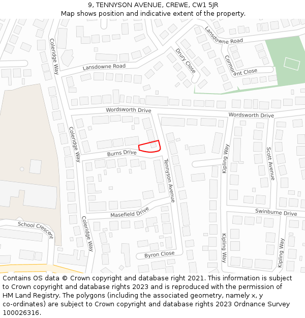 9, TENNYSON AVENUE, CREWE, CW1 5JR: Location map and indicative extent of plot