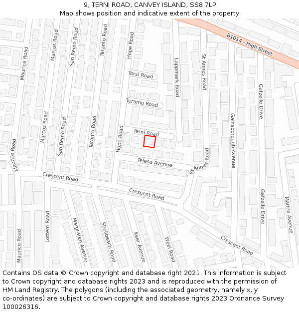 9, TERNI ROAD, CANVEY ISLAND, SS8 7LP: Location map and indicative extent of plot